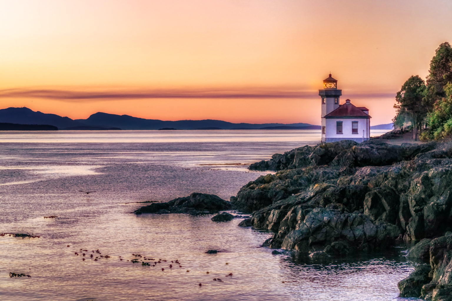 Lighthouse, San Juan Island, Washington, USA.The straits that this island overlooks is one of the best spots to watch whales migrate through.